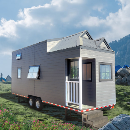 Green Cabin Modular Tiny Mobile Houses Travel Trailer Container House on Wheels
