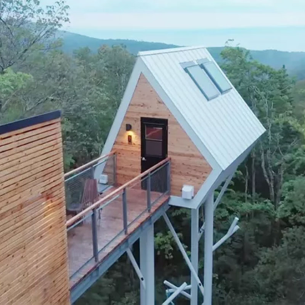 Modular Prefabricated House Plan with Steel Structure Wooden Bungalow Cabin for Airbnb