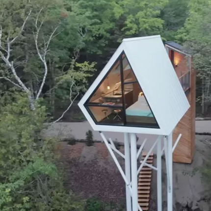 Modular Prefabricated House Plan with Steel Structure Wooden Bungalow Cabin for Airbnb