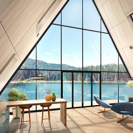 Prefab Wooded Bungalow a Frame Cabin Triangle Glass House Living for Travel