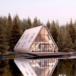 Prefab Wooded Bungalow a Frame Cabin Triangle Glass House Living for Travel